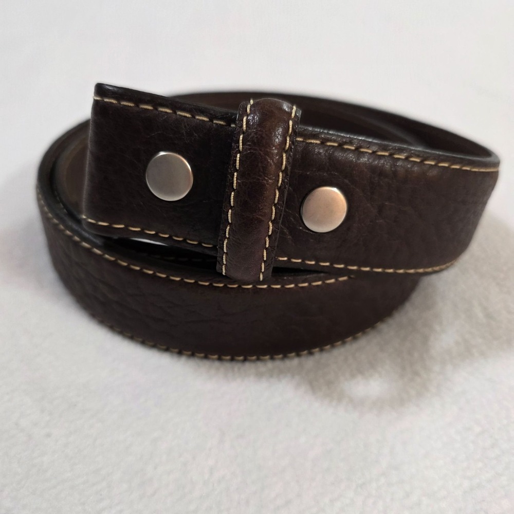 Overland American Bison Leather‎ Belt Strap Dark Brown Stitch Detail Mens 36